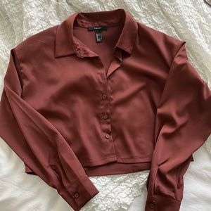 Cropped silky button down